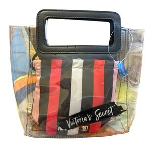 Victoria's Secret Black and Pink Striped Cosmetic Bag